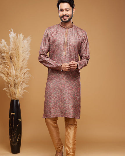 Brown Art Silk Digital Printed Kurta Set