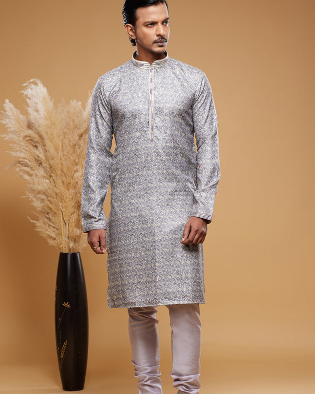 Grey Art Silk Digital Printed Kurta Set