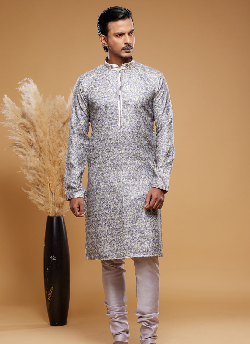 Grey Art Silk Digital Printed Kurta Set