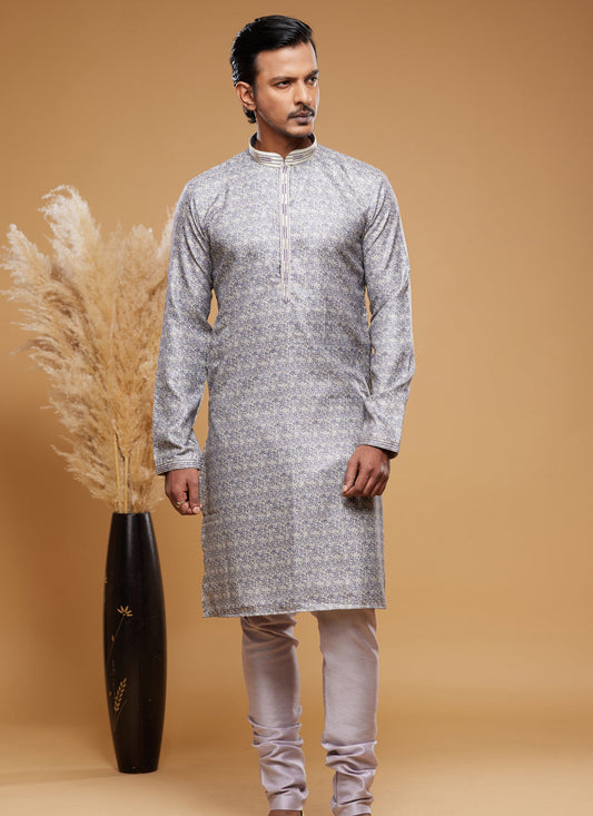 Grey Art Silk Digital Printed Kurta Set
