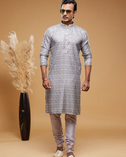 Grey Art Silk Digital Printed Kurta Set