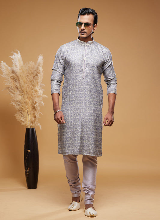 Grey Art Silk Digital Printed Kurta Set
