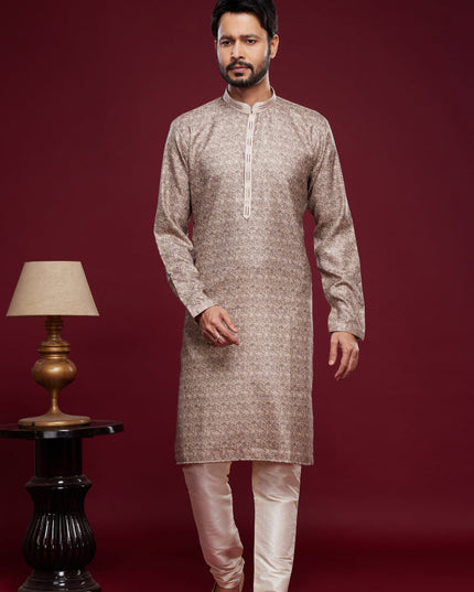 Light Brown Art Silk Digital Printed Kurta Set