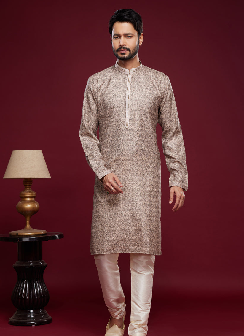 Light Brown Art Silk Digital Printed Kurta Set