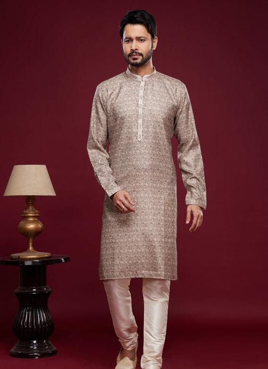 Light Brown Art Silk Digital Printed Kurta Set