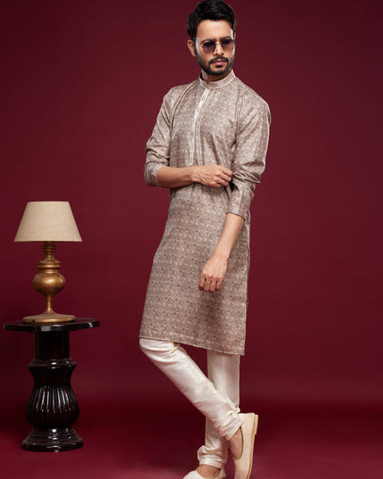 Light Brown Art Silk Digital Printed Kurta Set