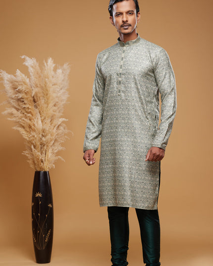 Dusty Green Art Silk Digital Printed Kurta Set