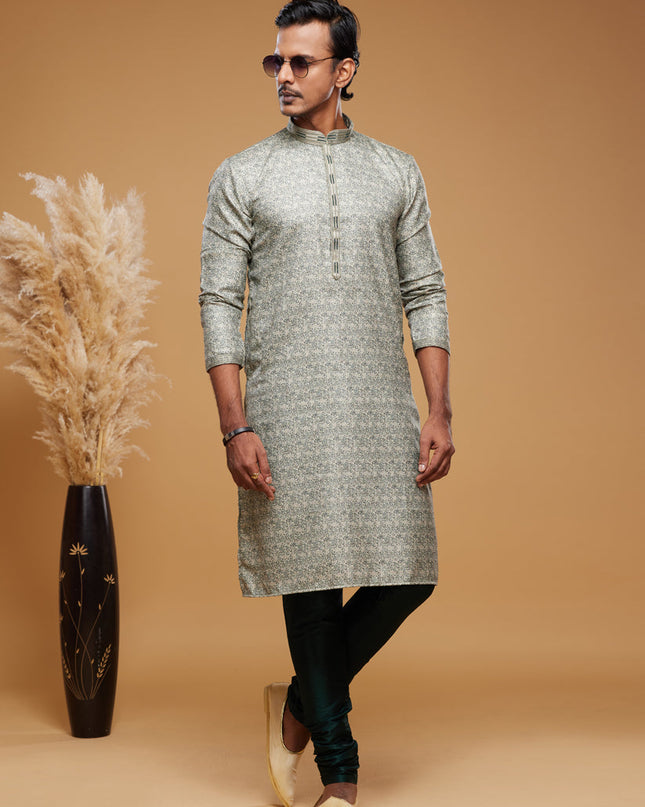 Dusty Green Art Silk Digital Printed Kurta Set