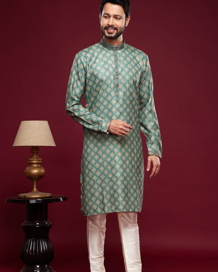 Sea Green Art Silk Digital Printed Kurta Set