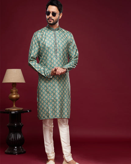 Sea Green Art Silk Digital Printed Kurta Set
