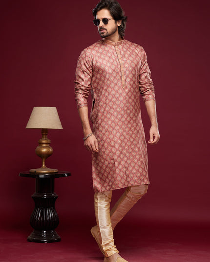 Carrot Red Art Silk Digital Printed Kurta Set