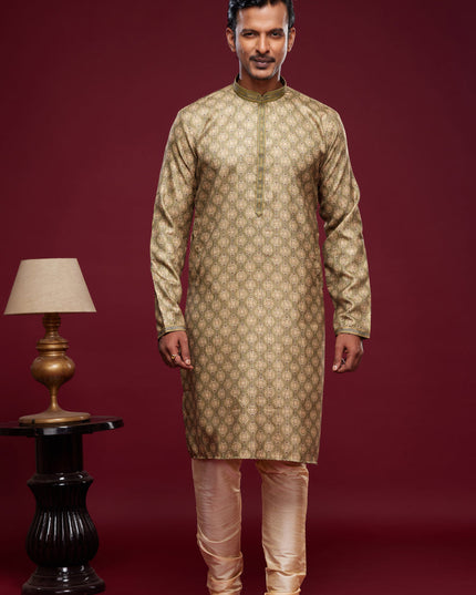 Olive Green Art Silk Digital Printed Kurta Set