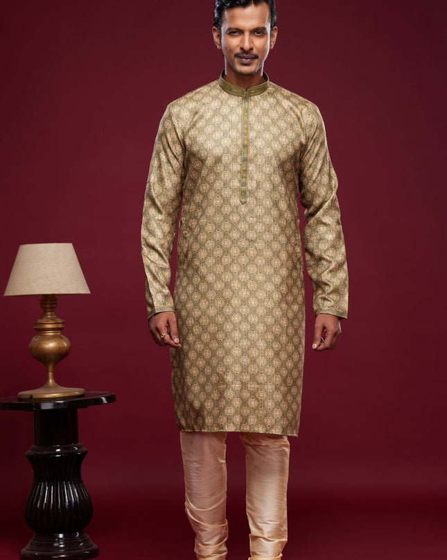 Olive Green Art Silk Digital Printed Kurta Set