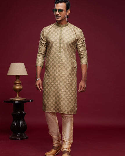 Olive Green Art Silk Digital Printed Kurta Set