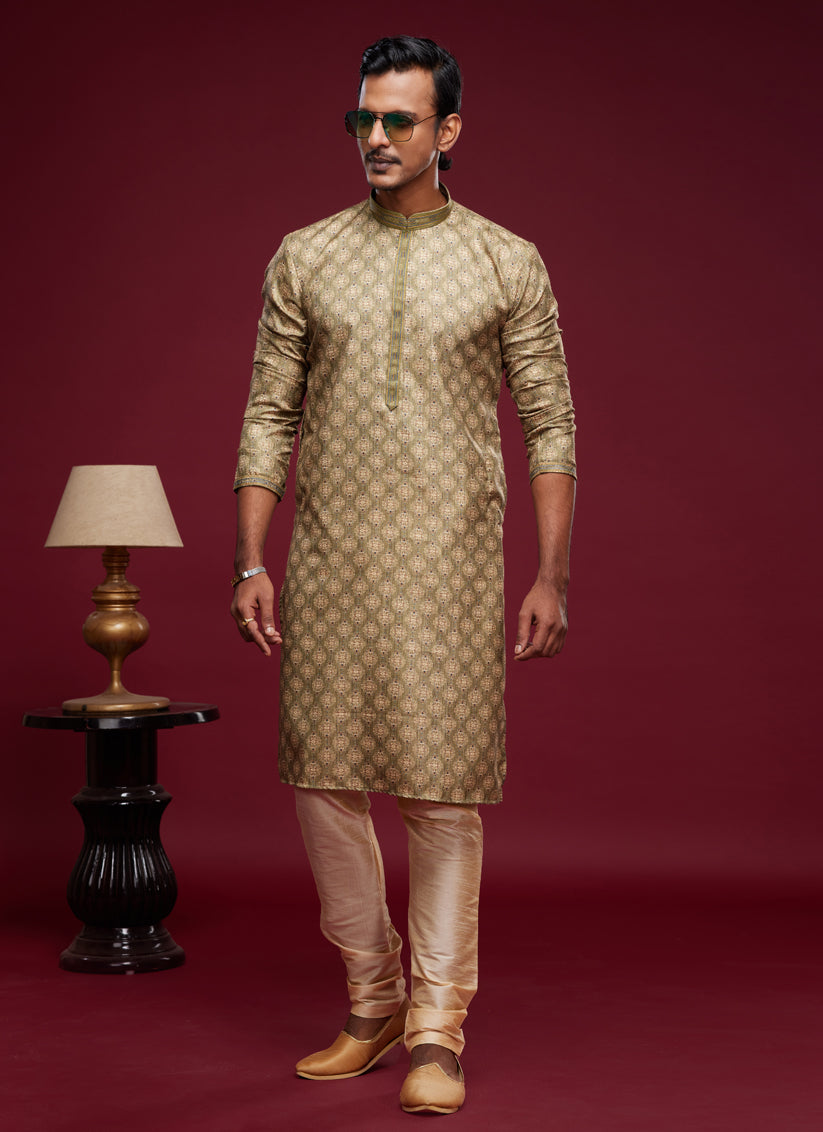 Olive Green Art Silk Digital Printed Kurta Set