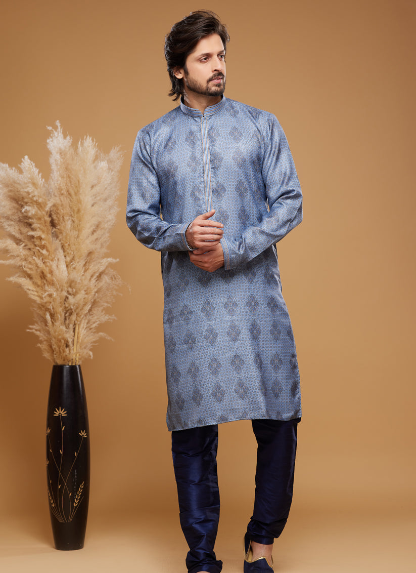 Sky Blue Art Silk Digital Printed Kurta Set