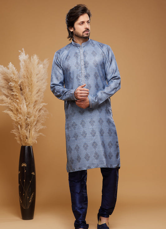 Sky Blue Art Silk Digital Printed Kurta Set