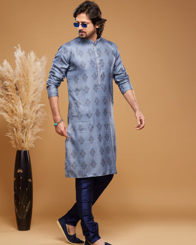 Sky Blue Art Silk Digital Printed Kurta Set