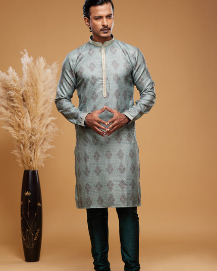 Dusty Green Art Silk Digital Printed Kurta Set