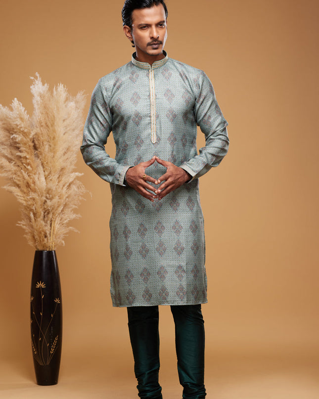 Dusty Green Art Silk Digital Printed Kurta Set