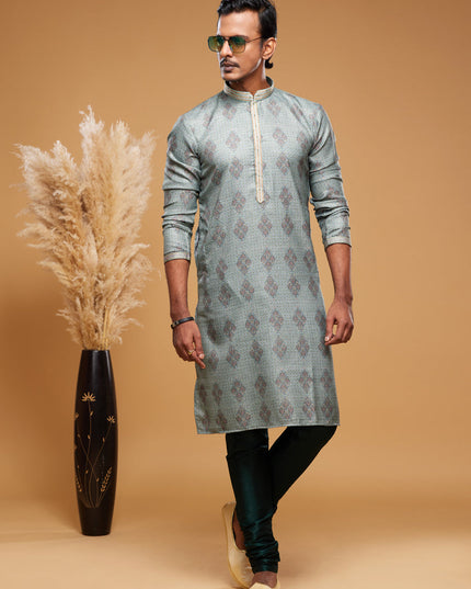 Dusty Green Art Silk Digital Printed Kurta Set