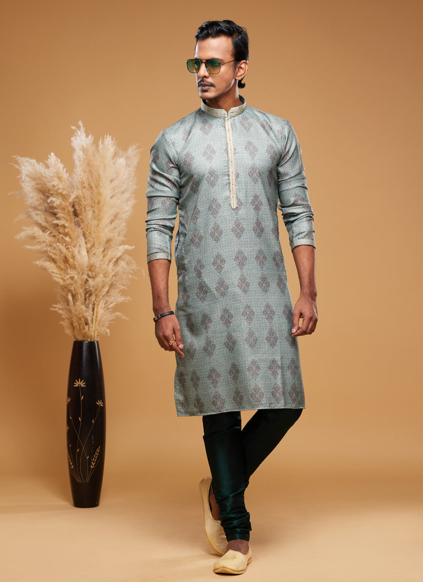Dusty Green Art Silk Digital Printed Kurta Set