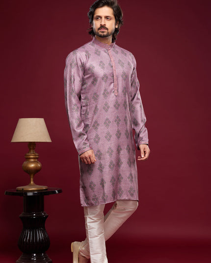 Magenta Art Silk Digital Printed Kurta Set