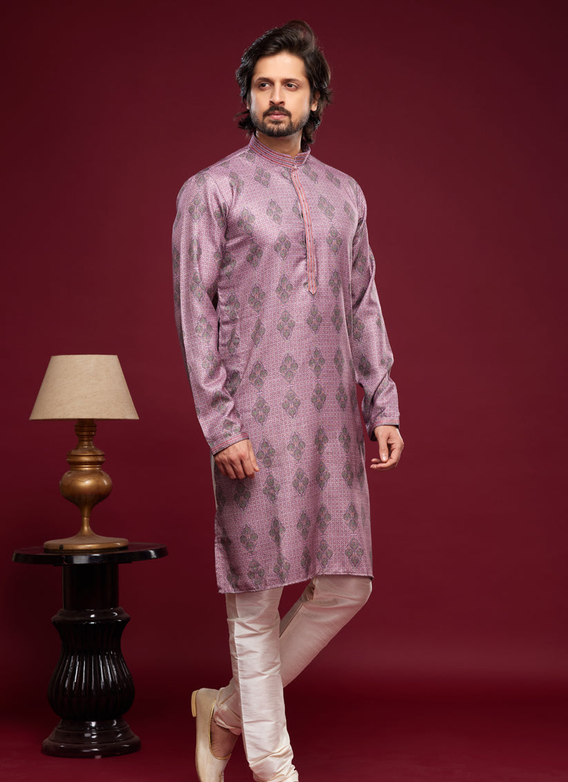 Magenta Art Silk Digital Printed Kurta Set