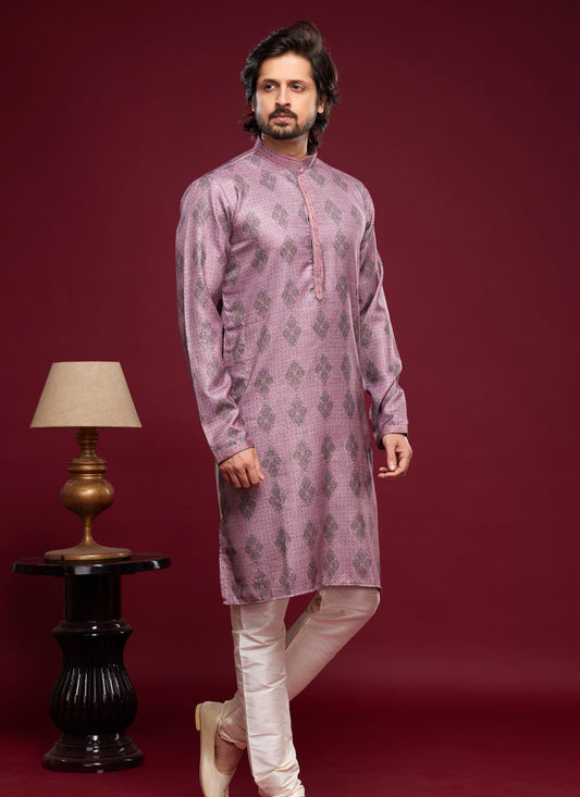 Magenta Art Silk Digital Printed Kurta Set