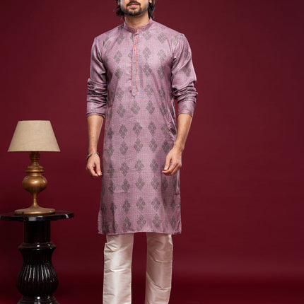 Magenta Art Silk Digital Printed Kurta Set