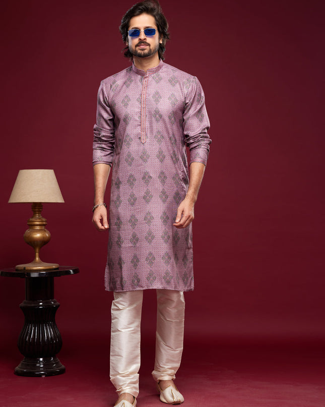 Magenta Art Silk Digital Printed Kurta Set