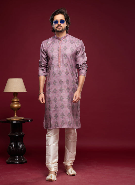 Magenta Art Silk Digital Printed Kurta Set