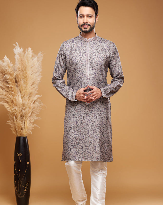 Grey Art Silk Digital Printed Kurta Set