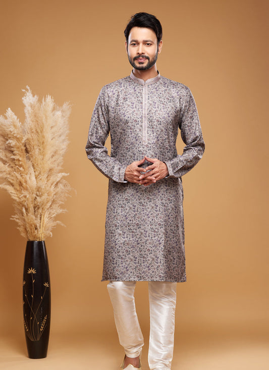 Grey Art Silk Digital Printed Kurta Set