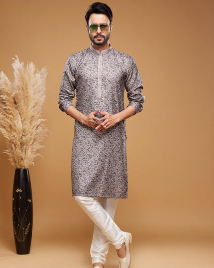 Grey Art Silk Digital Printed Kurta Set