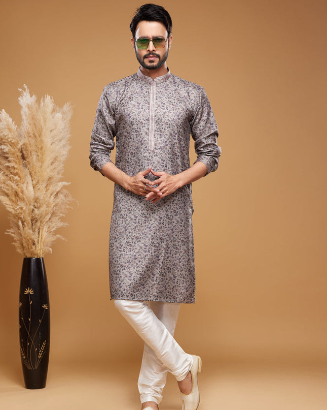 Grey Art Silk Digital Printed Kurta Set