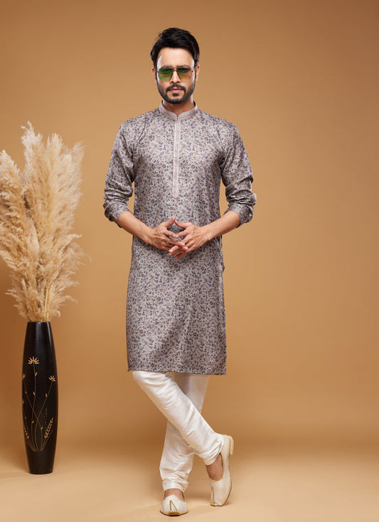 Grey Art Silk Digital Printed Kurta Set