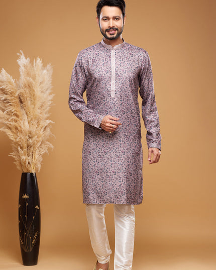 Grey Art Silk Digital Printed Kurta Set