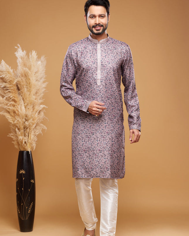 Grey Art Silk Digital Printed Kurta Set
