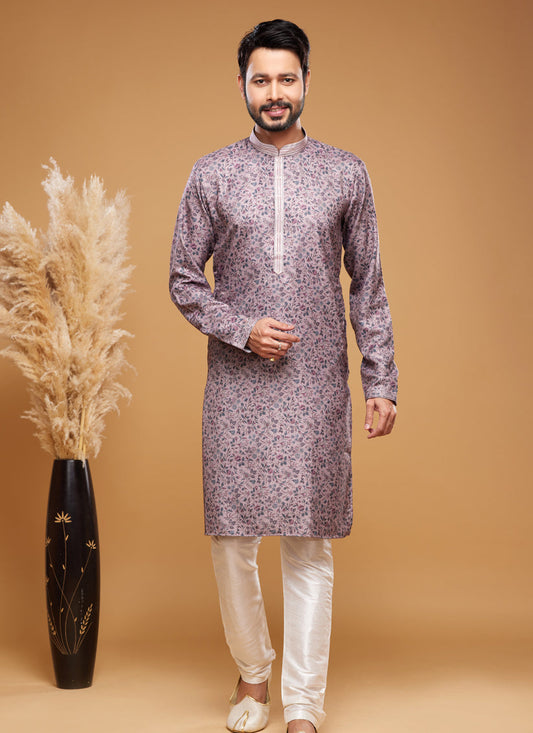 Grey Art Silk Digital Printed Kurta Set