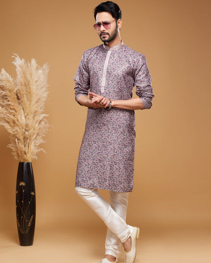 Grey Art Silk Digital Printed Kurta Set