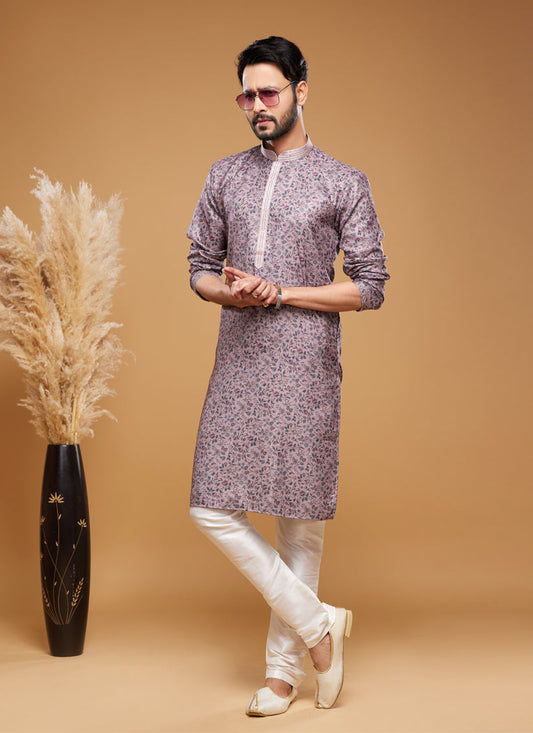 Grey Art Silk Digital Printed Kurta Set