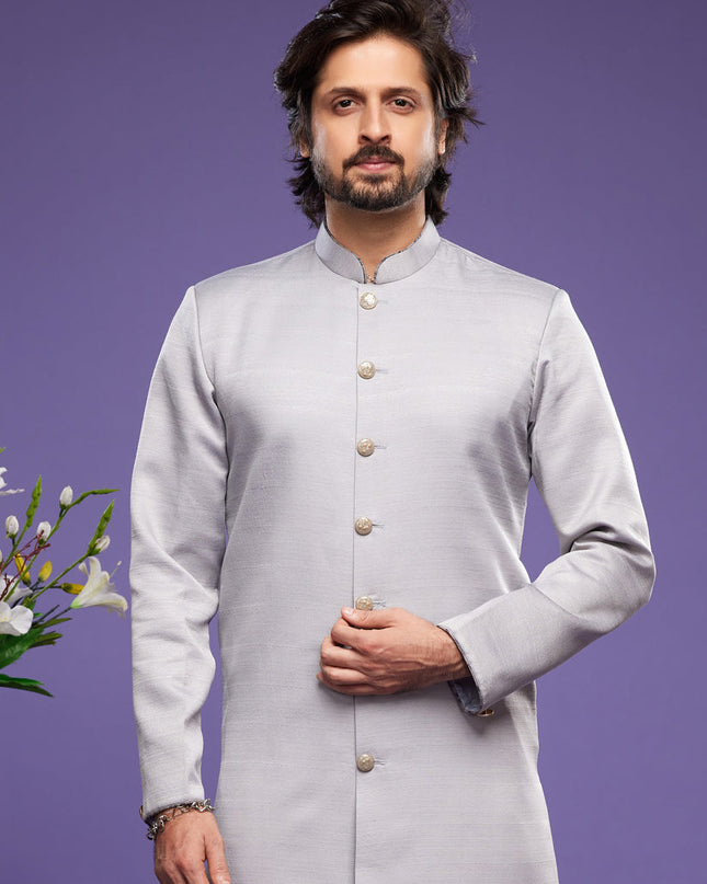 Grey Art Silk Mens Indo Western Suit