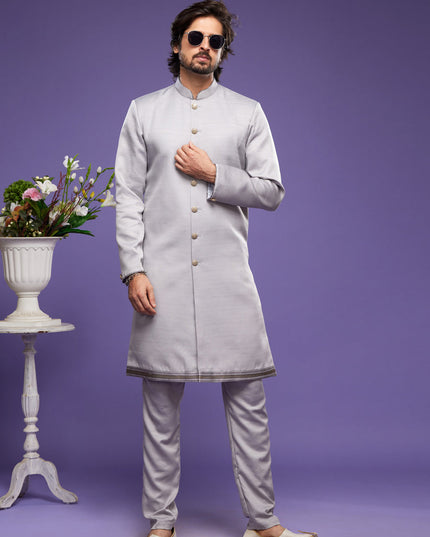 Grey Art Silk Mens Indo Western Suit