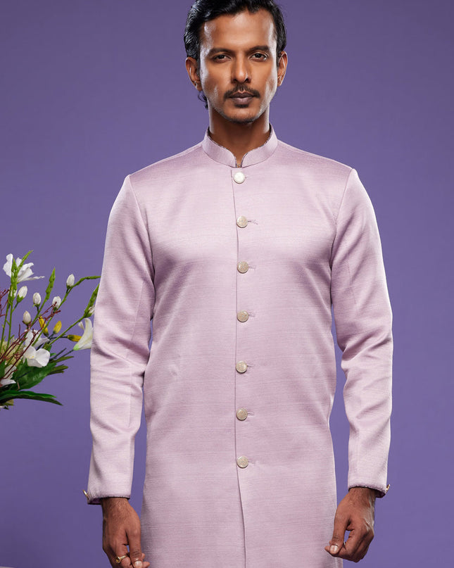 Lavender Art Silk Mens Indo Western Suit