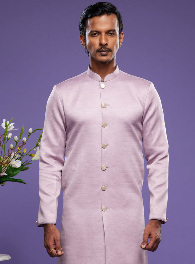 Lavender Art Silk Mens Indo Western Suit