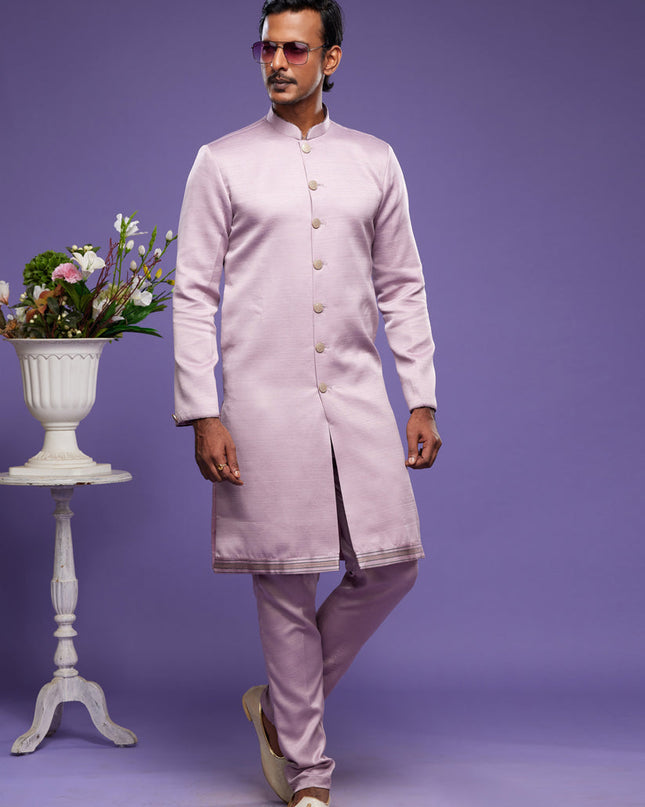 Lavender Art Silk Mens Indo Western Suit