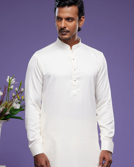 White Art Silk Mens Kurta Pajama Set