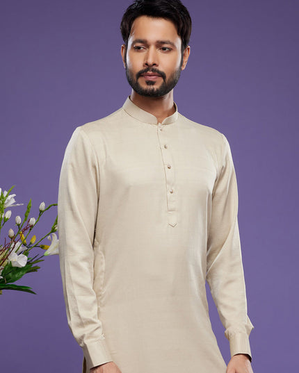 Beige Art Silk Mens Kurta Pajama Set