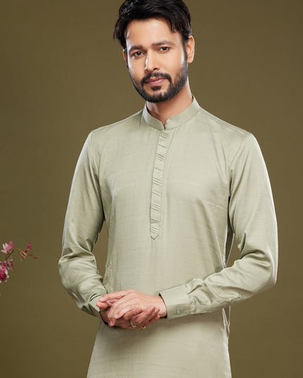 Pista Green Art Silk Mens Kurta Pajama Set